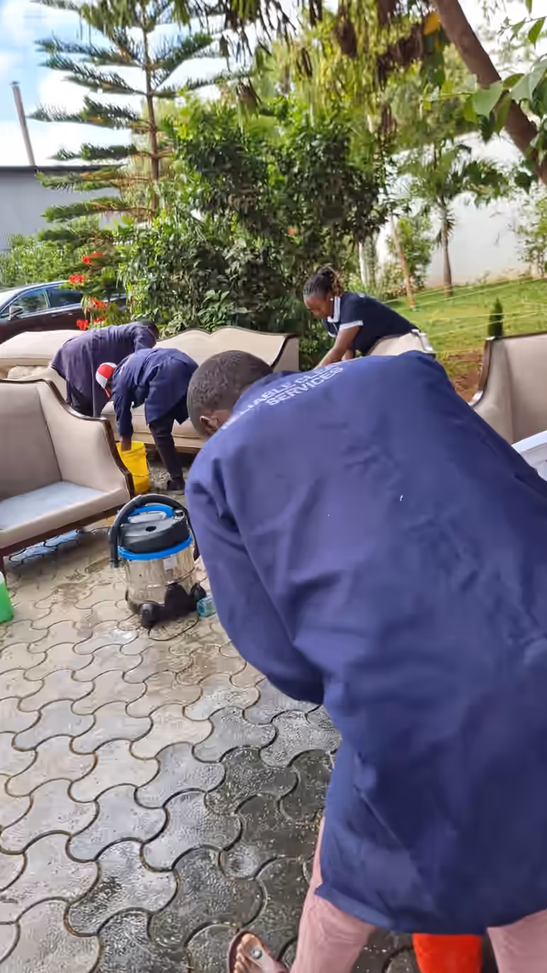 Sofa arm and fabric detailed during an upholstery cleaning job by Shine On in Nairobi